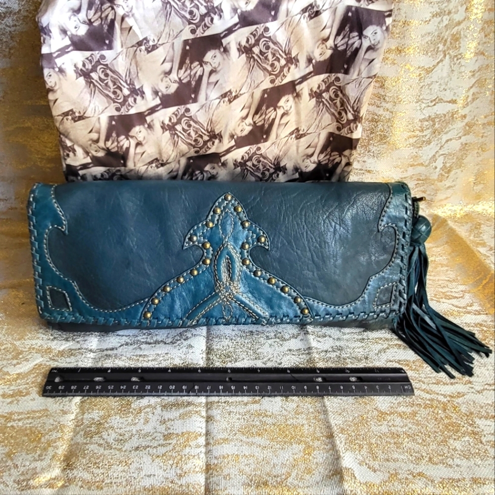 Beautiful Leather Clutch in teal